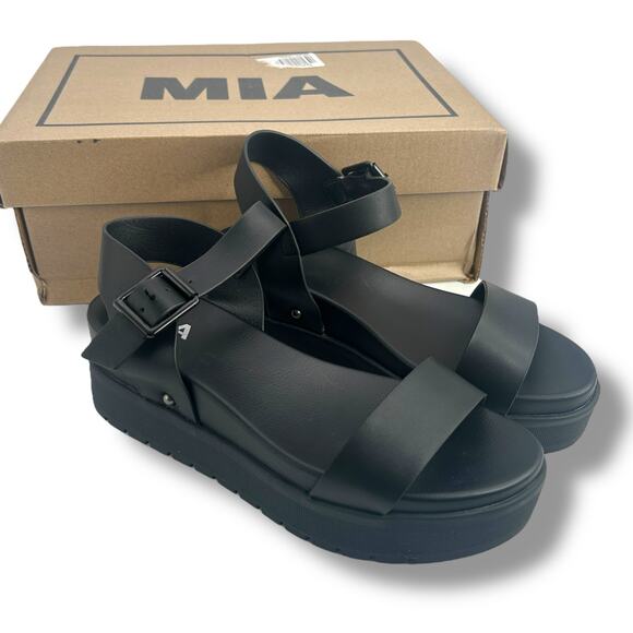 NEW Mia Kayci Sandals Size 6.5 Black Ankle Strap Platform Chunky Shoes NWT - Picture 6 of 9